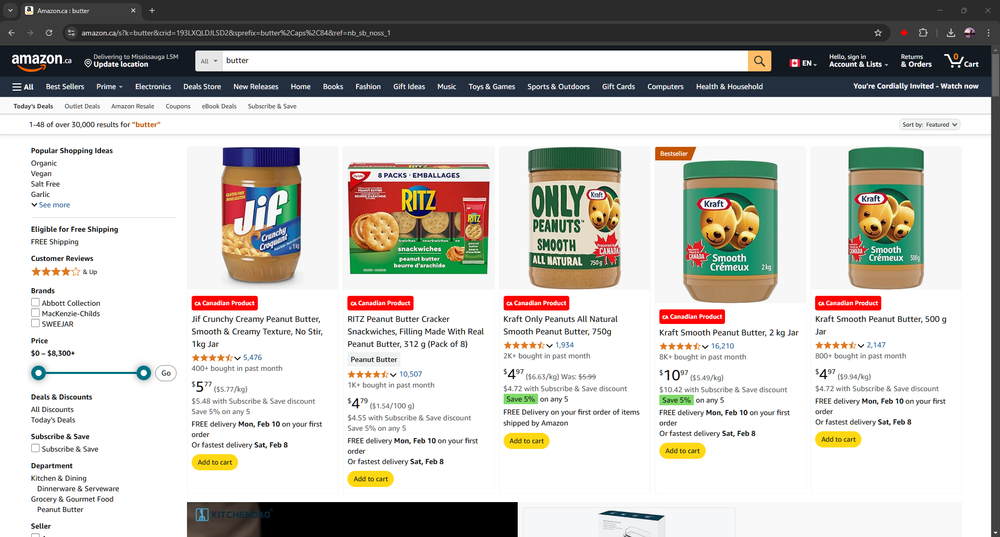 Canadian products surfaced to the top of an Amazon search